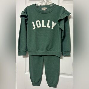 Jessica Simpson Girls “JOLLY” Matching Jogging Set Green Christmas Ruffle 6X